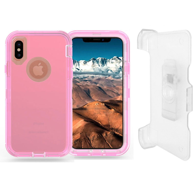 iPHONE Xr 6.1in Transparent Clear Armor Robot Case with Clip (Hot Pink)